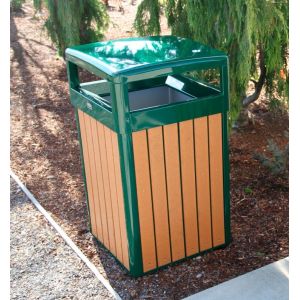 33 Gallon Round Recycled Plastic Trash Receptacle with Rain Cap