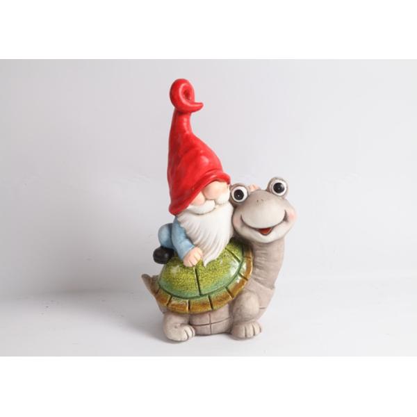 OEM / ODM Magnesium Oxide Garden Statue Gnome Riding On Turtle Statue