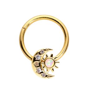 China Solid 18K Gold Nose Piercing Moon Sun Shape With 0.06ct SI2 Natural Diamonds ODM on sale