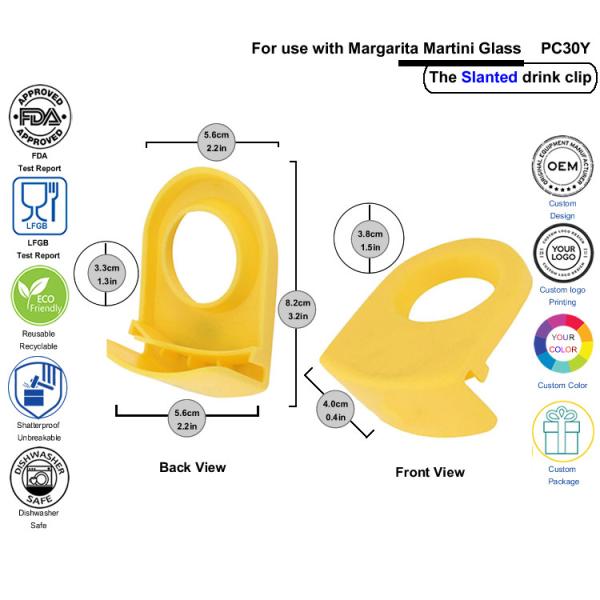 FDA Branded Wine Accessories Yellow CoronaRita Drink Clips For Slanted Margarita Glasses
