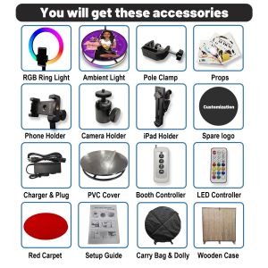 Black 360 Portable Photo Booth Stand Automatic 1.9m Height Adjustable Speed