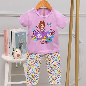 5% Spandex Short Sleeve Long Pants Children'S Pajamas Sets Cartoon Pj Set 100cm