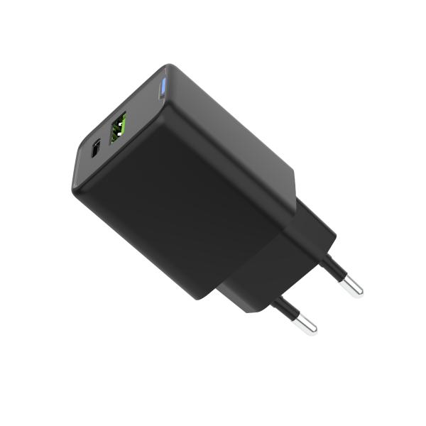 Dual Port Black GaN USB Charger with Fast Type C Charging Block EU Plug and 45W