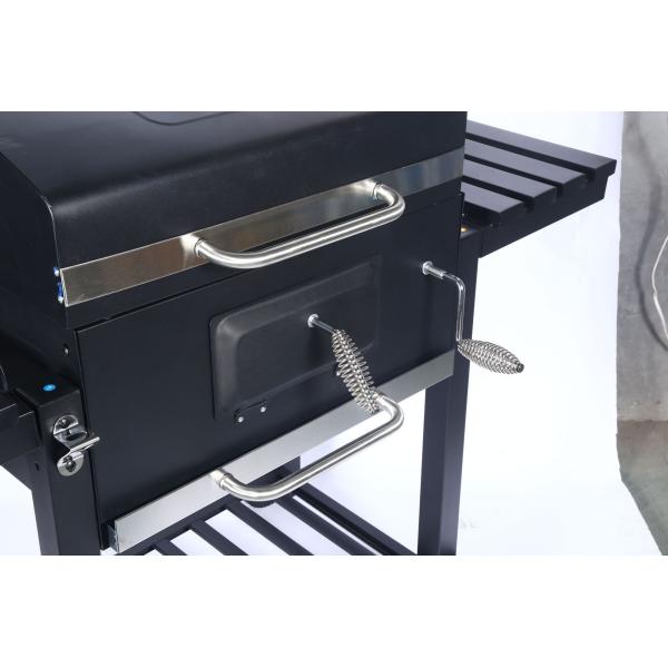 Industrial Metal Charcoal Barbeque Trolley Grill with Tabletop in Chrome Plated Finish