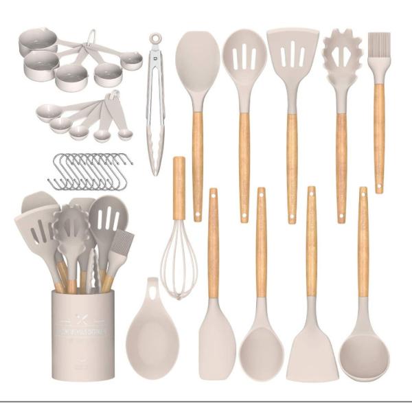 Quality White Silicone Utensils With Wooden Handles Rustproof Scaldingproof wholesale