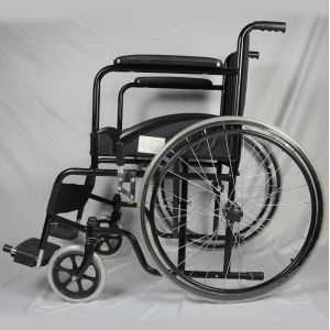 Disabled Folding Steel Wheelchair With Solid Front And Rear Wheel