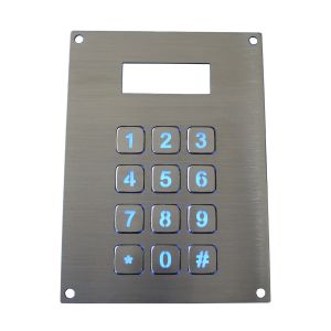 IP67 12 keys dot matrix dynamic waterproof blue backlit metal keypad with LCD