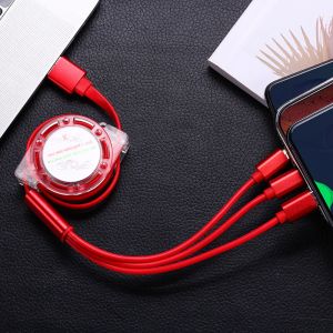 2.4A 3ft 3 In 1 Retractable Usb Cable Multi Plug Tpe 8 Pin For Mobile Phone