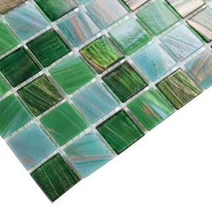 Classical Retro Style Green Glass Mosaic Tiles With Gold Line Bathroom Toilet