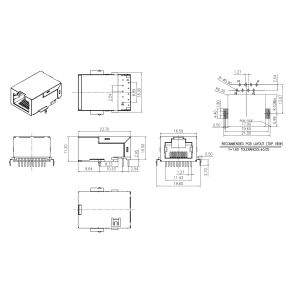 1x1 Low Profile Ethernet Connector , SMT RJ45 Connector PA9T Plastic Housing