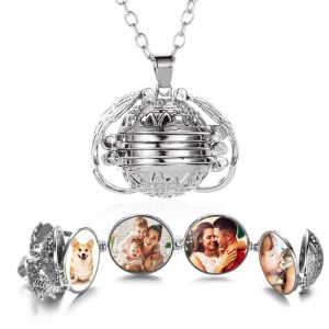 China Sublimation Magic Photo Pendant Memory Floating Photo Locket Necklace Plated Angel Wings Flash Box on sale