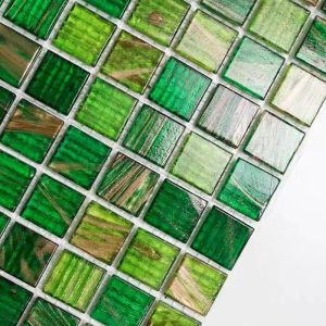 Classical Retro Style Green Glass Mosaic Tiles With Gold Line Bathroom Toilet