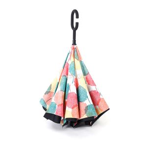 C Handle 190T Reverse Inverted Umbrella Double Layer Inside Out Windproof 49"