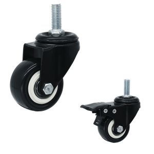 Black PVC Swivel Threaded Stem Light Duty Casters 1.5 Inch Soft Wheel With Total