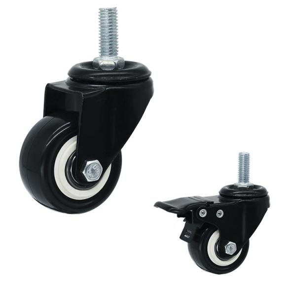 Quality 40mm Light Duty Casters Set Black PVC Swivel Threaded Stem Castors wholesale