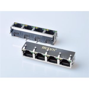 HULYN Very low profile, Shielded RJ45 Modular Jack, Through Hole Type, 1x4,with