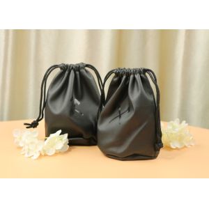 Black PU Leather Double Drawstring Gift Bags Customized With Embossing Logo