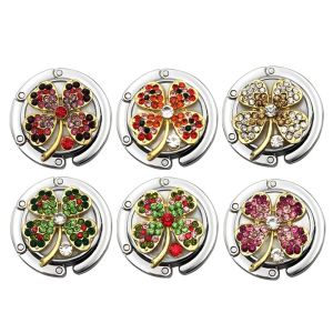 Custom Logo Metal Folded Round Purse Hooks Colored Diamond Clover Bag Hanger