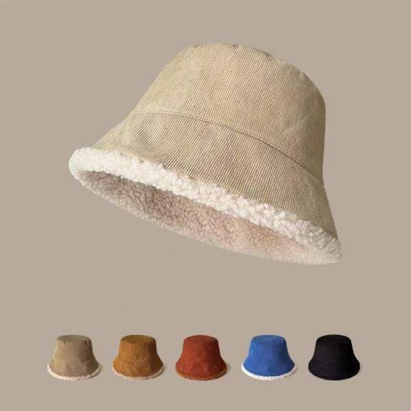 Custom Fall Winter New Fisherman's Corduroy Bucket Hat Custom Thickened Lamb