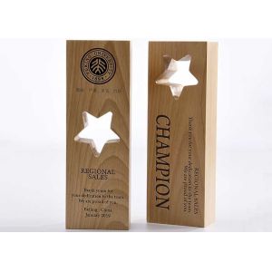 China Wooden Custom Trophy Cup Engraving / Lasing Logo Star Design Awards For Staff on sale
