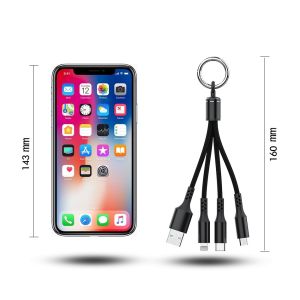 Fabric Braided 14cm 2.4A 3 In 1 Fast Charging USB Cable