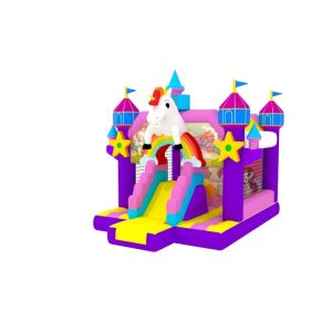 1000D Fireproof Baffle Inflatable Unicorn Jumping House With Slide