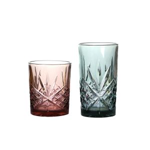 China Customized Logo Printing Solid Colored Hand Pressed 9 Oz Whiskey Glasses Thick Bottom, Colored Drinking Glases on sale