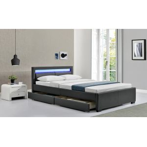Grey/Black Fabrc Upholstered Bed Manufacturer King Size With LED / Draws