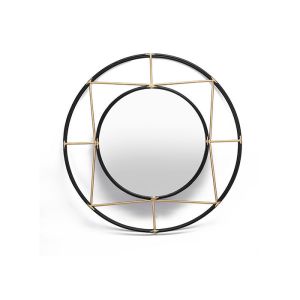 China Home Collection Accent Black And Gold Round Metal Framed Mirror Decorative Wall Mirror on sale