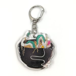 Promotional Epoxy Custom Printed Laser Cut Cartoon Clear Acrylic Plastic Charms Key chain with Glitter