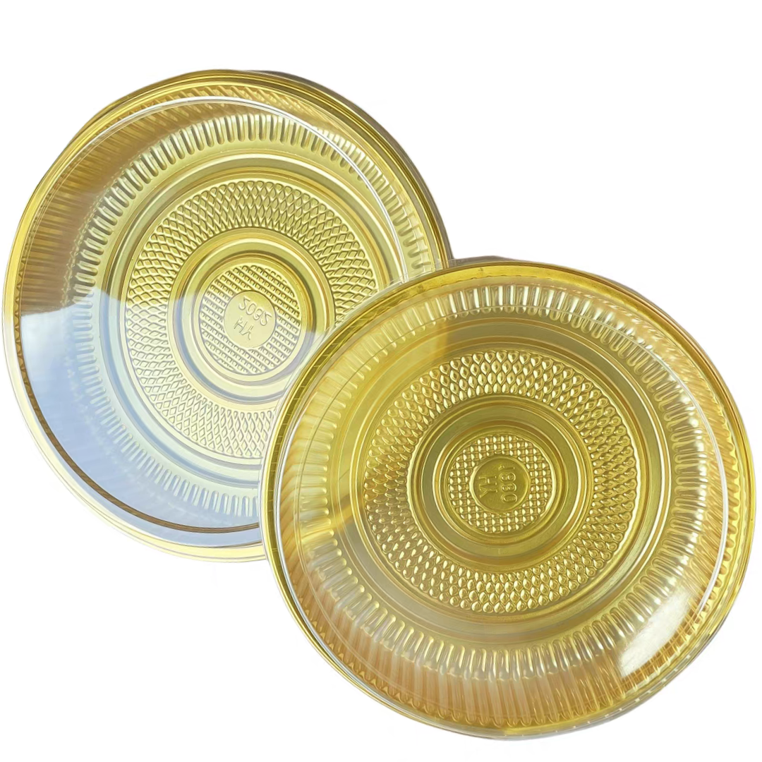 China Customized disposable vacuum formed PP golden circular mooncake pizza tray supplier on sale