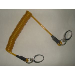 Transparent light blue spring coil tether w/loops rectangle stainless carabiner