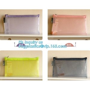 Mesh PVC Document File Bags With Zipper Closure A4 A5 A6 Size File Packing Bags,