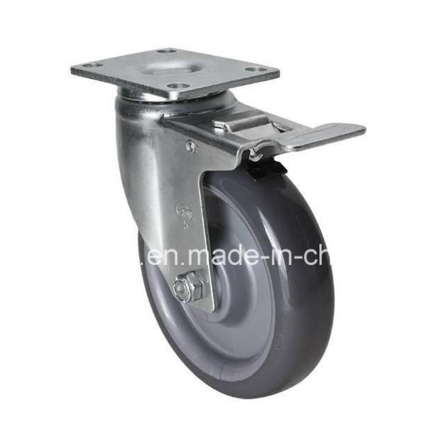 Quality 5" 130kg Plate Brake PU Caster in Grey Color for Medium Duty Industrial Applications wholesale