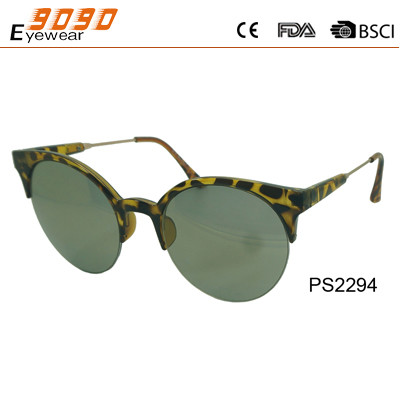 Semi-rimless round sunglasses with metal temple and plastic tip,fashionaable