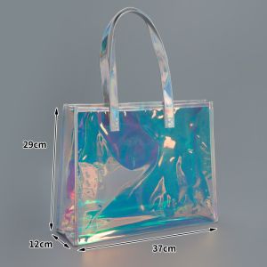 sustainable recyclable Holographic Clear Tote Bag With Leather Handle Iridescent
