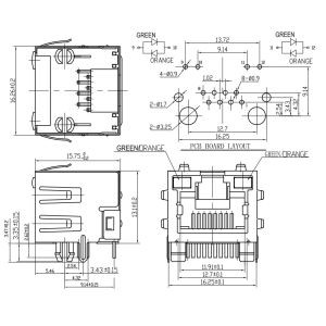 350µH Minimum OCL RJ45 Single Port PBT Plastic Housing With EMI Single