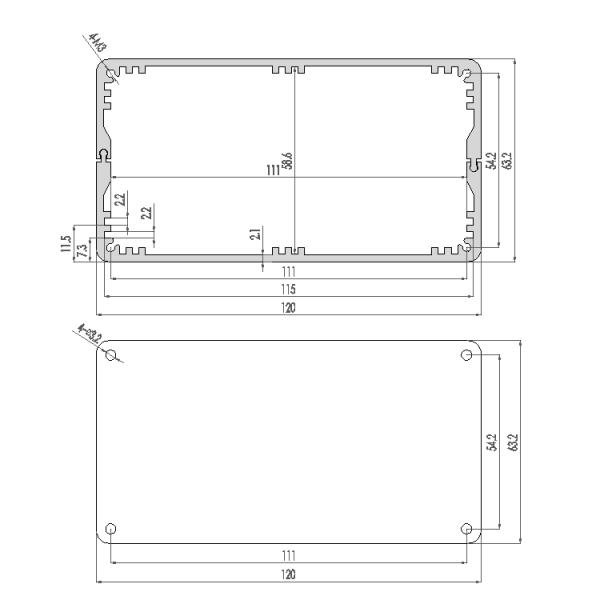 120*63*130mm Sandblasting Squre Aluminium Extrusion Enclosure With PCB Slot