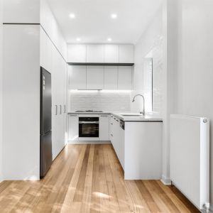 Simple Mini Kitchen Wooden Cabinet Set Matte White Melamine With Pantry