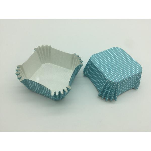 Baby Blue Paper Cupcake Liners , White Dot Square Cupcake Wrappers Heat Resistant