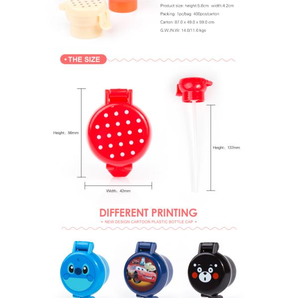 Cartoon design child resistance cap Wholesale plastic water bottle caps with straw