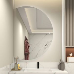 High Definition Bathroom Mirror With Lights Mildew Proof Half Moon Backlit