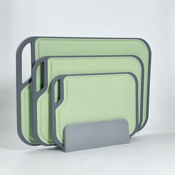 Square Plastic Chopping Board Set of 3 with Non-Slip Feet and Deep Drip Juice Groove