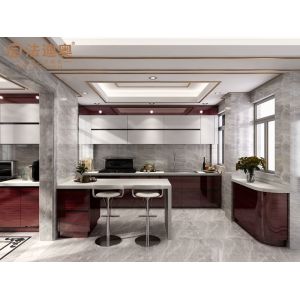 Modern Double Kitchen Cabinet Luxurious Stainless Steel In Mahogany Finishired