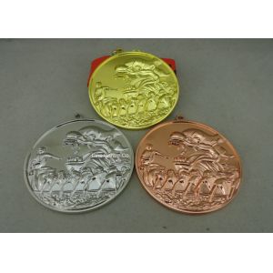 Zinc Alloy Customized Ribbon Medals , 3D Sports Running Medals With Gold Plating