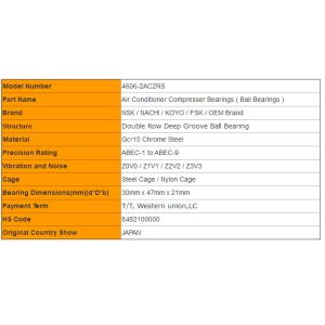 NSK Automotive Air Conditioning Compressor Bearing 4606-2AC2RS