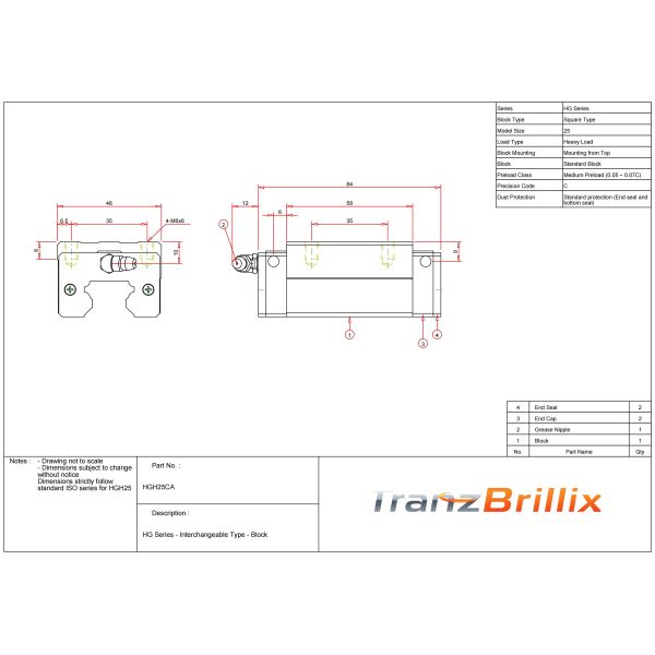 CNC Linear Guide Rail Set 25mm (High Rigidity) | Fits HGH25CA Series