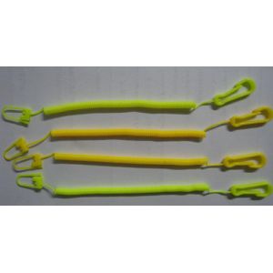 China Very Slim Plastic Spiral Cord in Yellow Color and Plastic Snap Hook Holders Cheap Retainer on sale