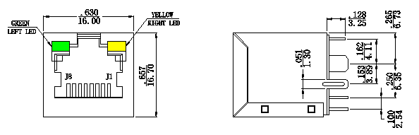 SI-46001-F MagJack 1xRJ45 Vertical W. LED BEL-STEWART Top Entry Modular Jack