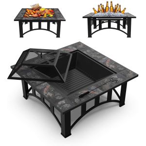 Outside Table Square Patio Outdoor Barbecue Fire Pit With Ceramic Tile